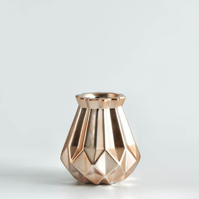 Short Matte Diamond Porcelain Ceramic Vase-Home Decor > Vases-casanuva-Mini Rose Gold-casanuva