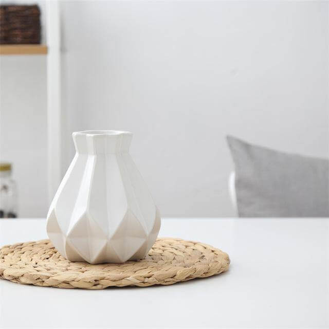 Short Matte Diamond Porcelain Ceramic Vase-Home Decor > Vases-casanuva-Small White-casanuva