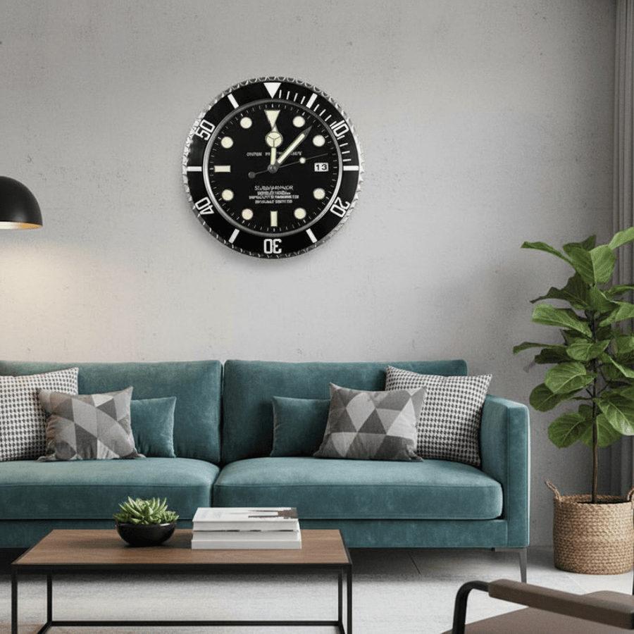 Silent Wall Clock Stainless Steel Frame Luminous Hands 33 cm-Home Decor > Clocks-casanuva-Style#1-casanuva