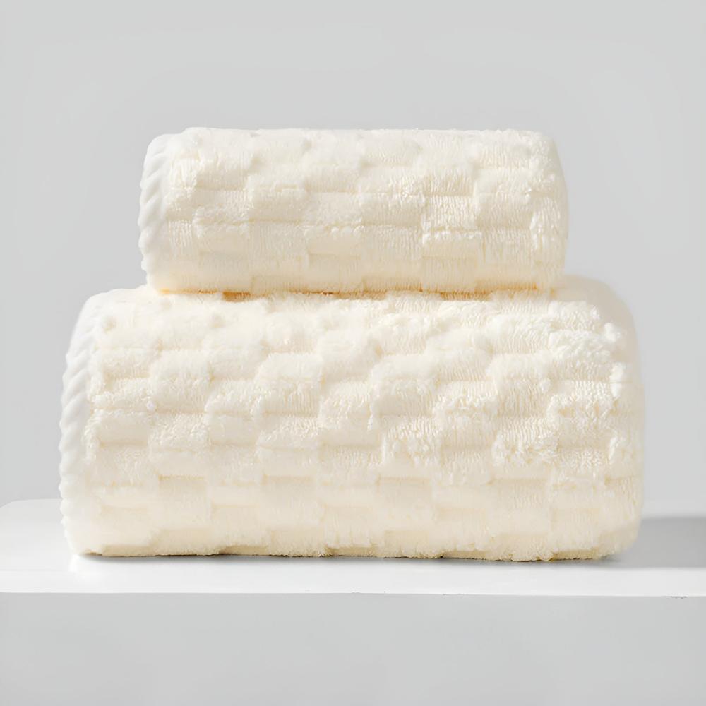 Soft Fleece Bath Towels-Bedding & Bath > Bath Towels-casanuva-Off-White-14"x29"+ 33"x59"-casanuva