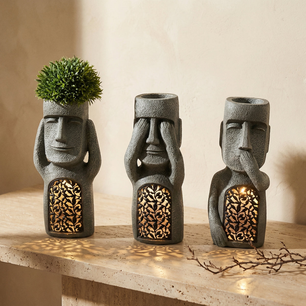 Solar Garden Sculpture Stone Effect Human Figures Set-Home Decor > Sculptures & Figurines-casanuva-casanuva