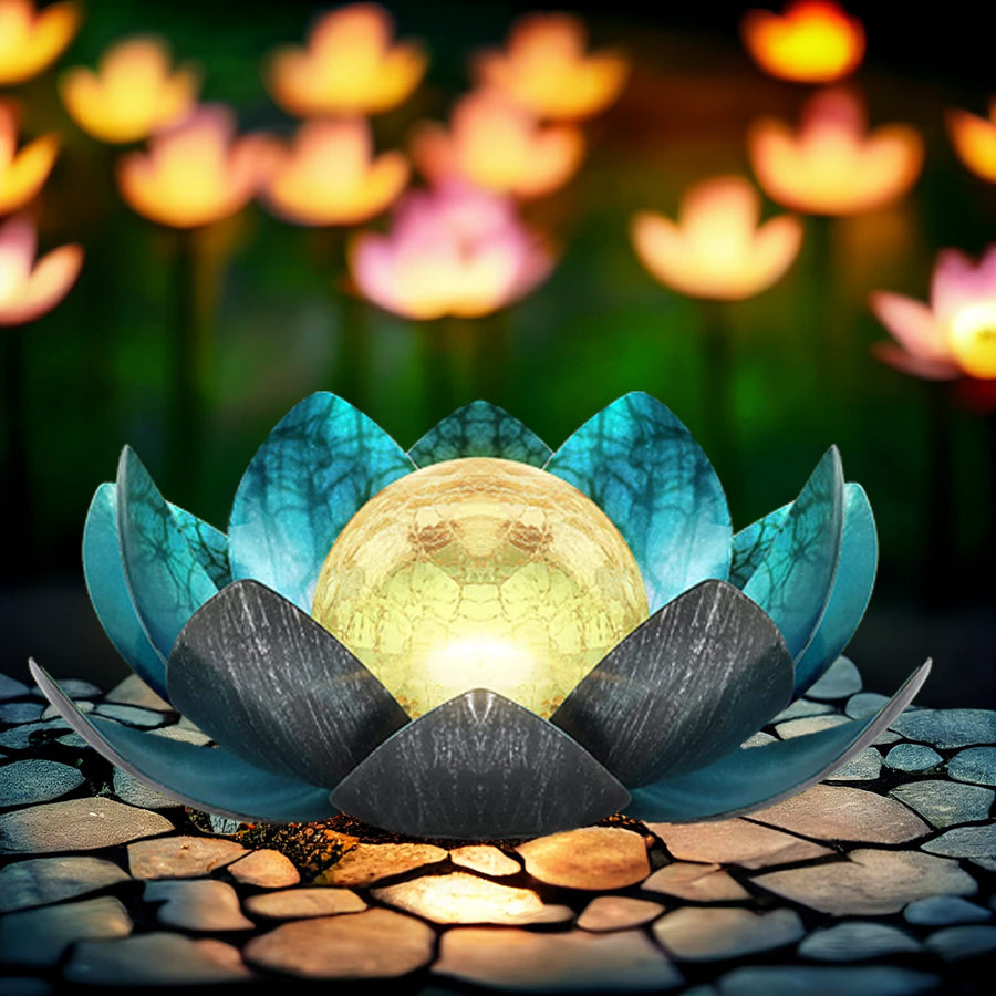 Solar-Powered Lotus Light Outdoor Decorative Lantern-Lighting > Outdoor Lighting-casanuva-Yellow-Blue-casanuva