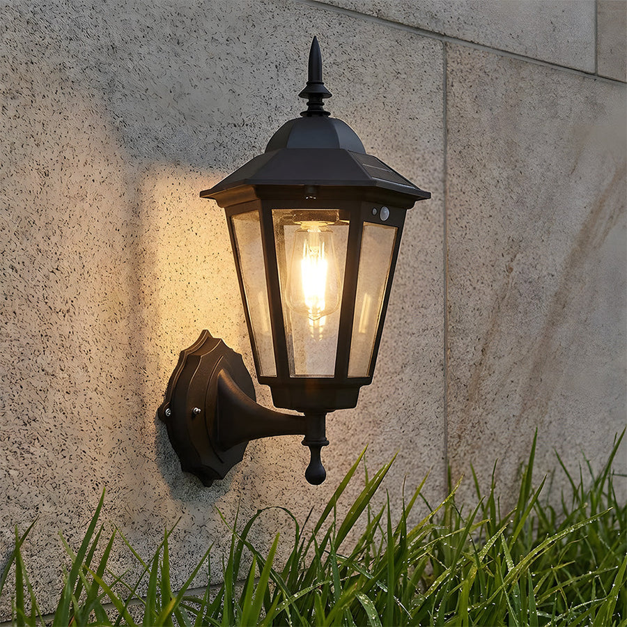 Solar Wall Light IP44 Outdoor Sensor Lamp for Patio and Garden-Lighting > Outdoor Lighting-casanuva-Black-A-H38CM-casanuva