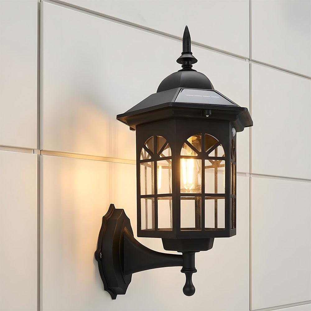 Solar Wall Light IP44 Outdoor Sensor Lamp for Patio and Garden-Lighting > Outdoor Lighting-casanuva-Black-B-H38CM-casanuva