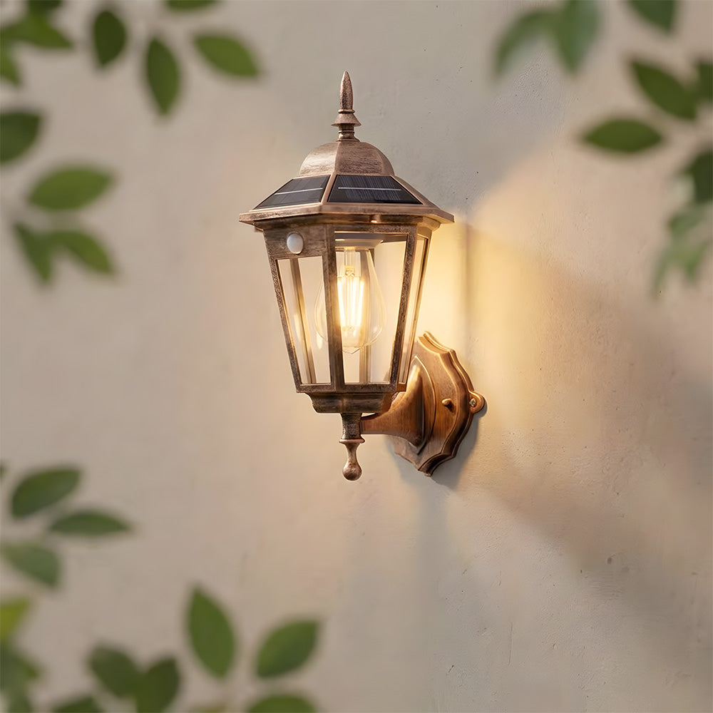 Solar Wall Light IP44 Outdoor Sensor Lamp for Patio and Garden-Lighting > Outdoor Lighting-casanuva-Bronze-A-H27.5CM-casanuva