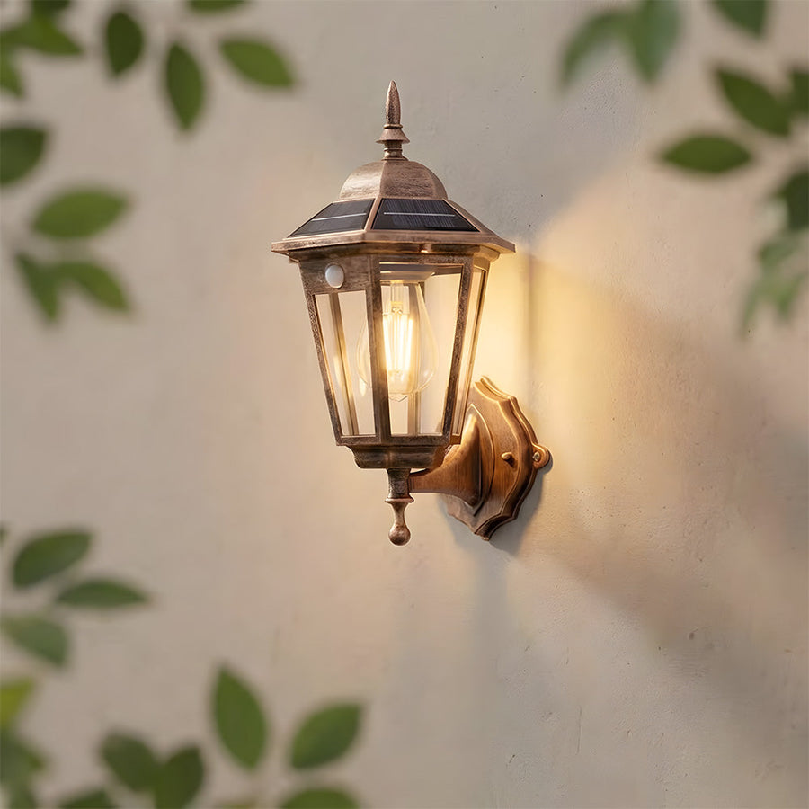 Solar Wall Light IP44 Outdoor Sensor Lamp for Patio and Garden-Lighting > Outdoor Lighting-casanuva-Bronze-A-H27.5CM-casanuva
