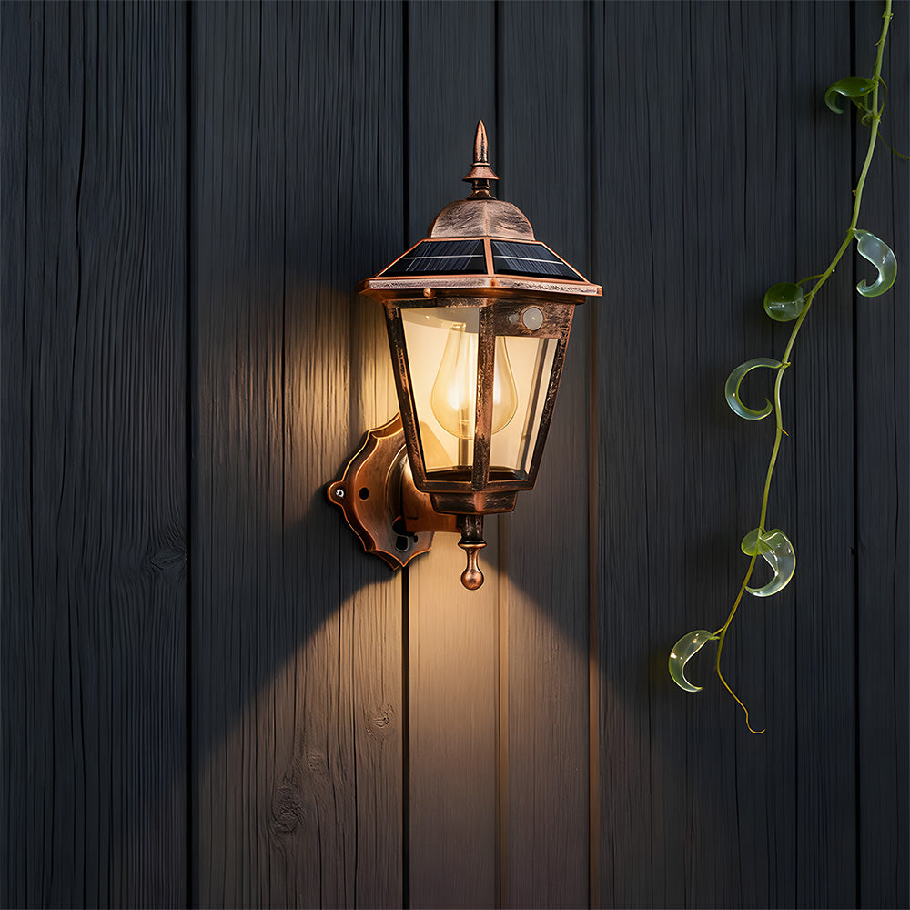 Solar Wall Light IP44 Outdoor Sensor Lamp for Patio and Garden-Lighting > Outdoor Lighting-casanuva-Bronze-A-H38CM-casanuva