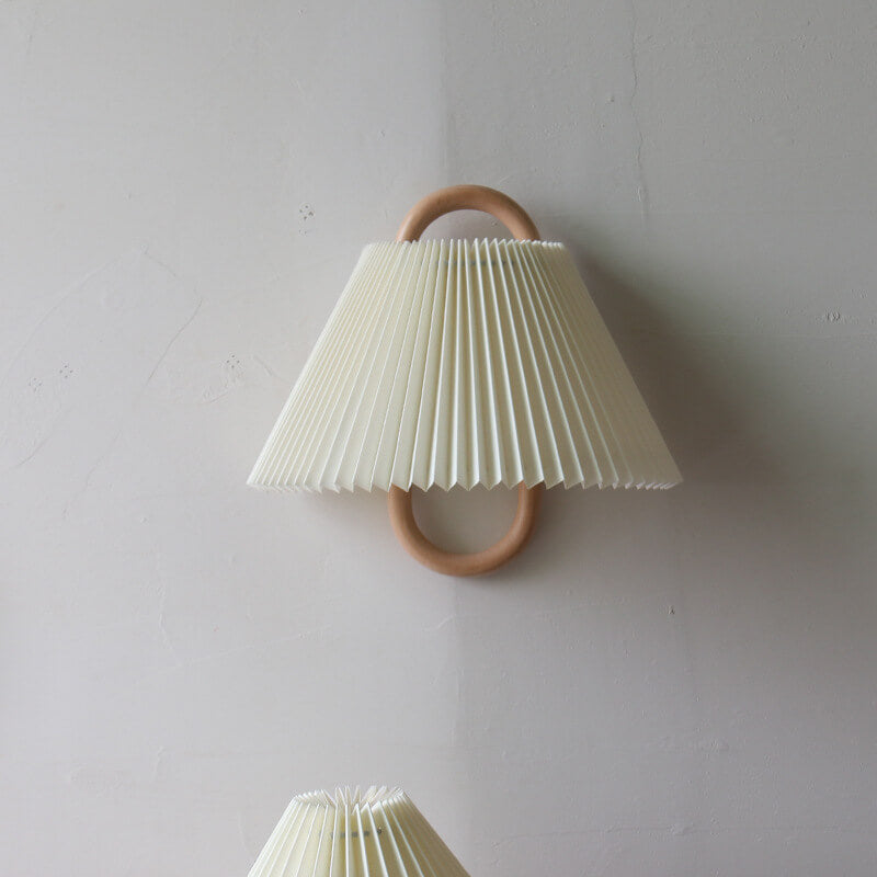 Solid Wood Pleated Semi-Circle Wall Sconce Lamp 1-Light-Lighting > Wall Lights-casanuva-Beige - Pleated-Plug-in-100V-120V-casanuva