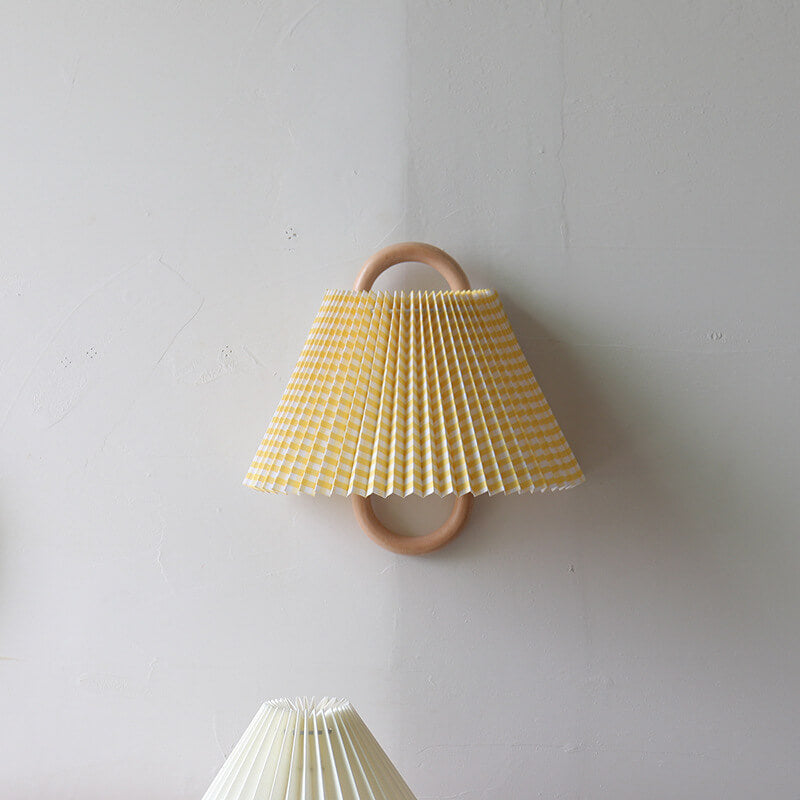 Solid Wood Pleated Semi-Circle Wall Sconce Lamp 1-Light-Lighting > Wall Lights-casanuva-Yellow - Pleated-Plug-in-100V-120V-casanuva