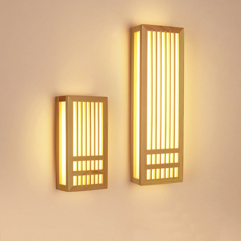 Solid Wood Rectangular Japanese Wall Sconce Lamp 1-Light-Lighting > Wall Lights-casanuva-Small-White Light (5000K)-220V-240V-casanuva