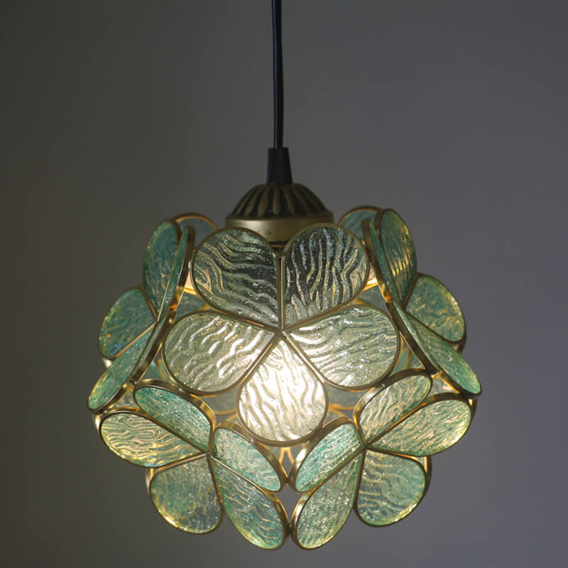 Stained Glass Pendant Light 1-Light Floral Design-Lighting > Pendant Lights-casanuva-100V-120V-Aqua Green-casanuva