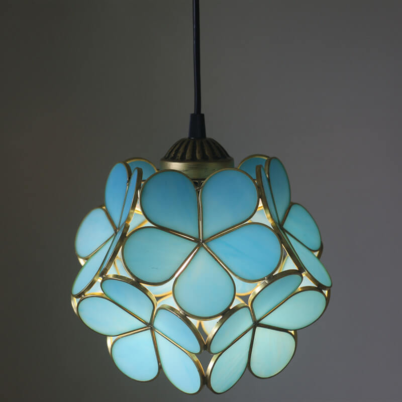 Stained Glass Pendant Light 1-Light Floral Design-Lighting > Pendant Lights-casanuva-100V-120V-Blue-casanuva