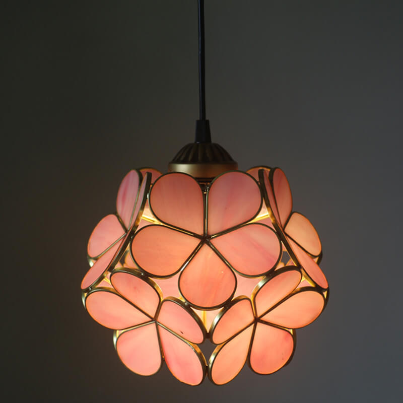 Stained Glass Pendant Light 1-Light Floral Design-Lighting > Pendant Lights-casanuva-100V-120V-Pink-casanuva