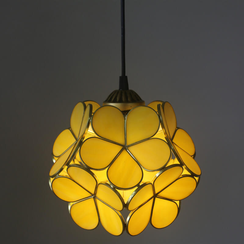 Stained Glass Pendant Light 1-Light Floral Design-Lighting > Pendant Lights-casanuva-100V-120V-Yellow-casanuva