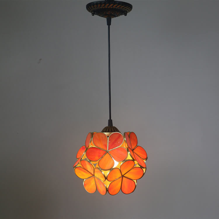 Stained Glass Pendant Light 1-Light Floral Design-Lighting > Pendant Lights-casanuva-220V-240V-Orange-casanuva