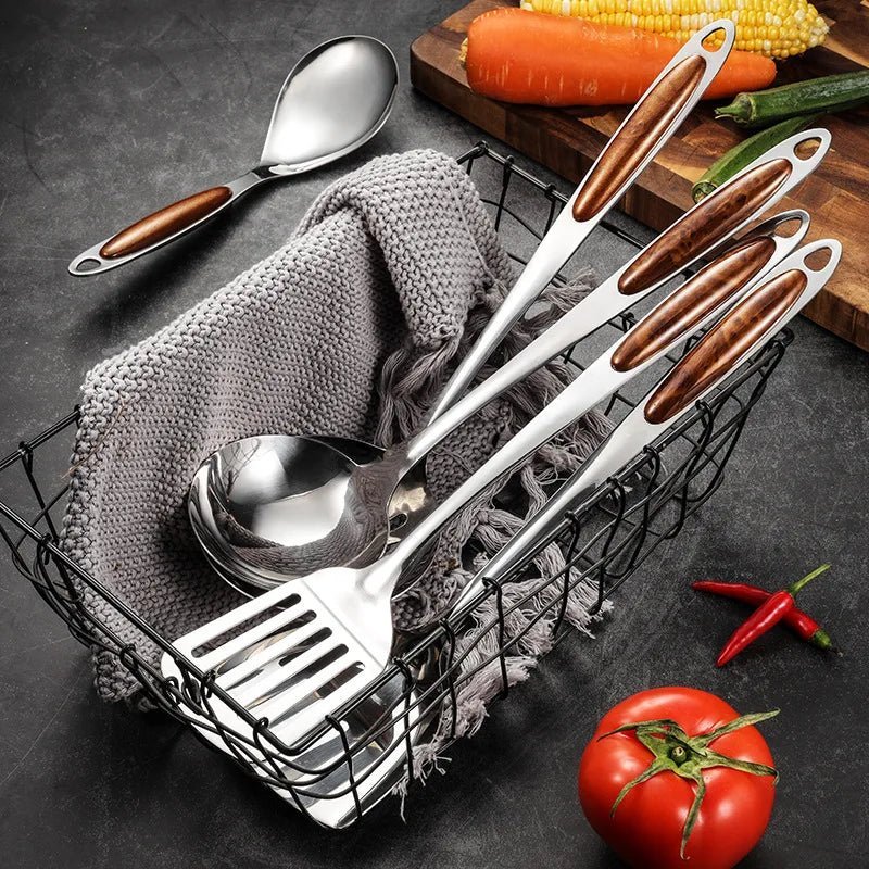Stainless Steel Cooking Utensil Set with Wooden Handles 7 Pieces-Kitchen & Dining > Cooking Utensils-casanuva-casanuva