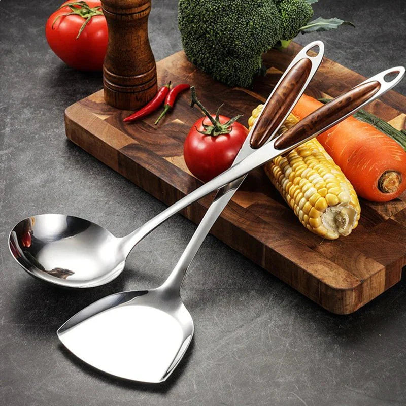 Stainless Steel Cooking Utensil Set with Wooden Handles 7 Pieces-Kitchen & Dining > Cooking Utensils-casanuva-casanuva