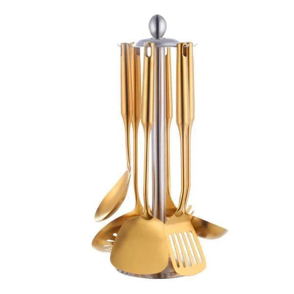 Stainless Steel Cooking Utensils Set 7-Piece Stockholm Lattea-Kitchen & Dining > Cooking Utensils-casanuva-Gold-casanuva