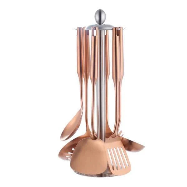 Stainless Steel Cooking Utensils Set 7-Piece Stockholm Lattea-Kitchen & Dining > Cooking Utensils-casanuva-Rose Gold-casanuva