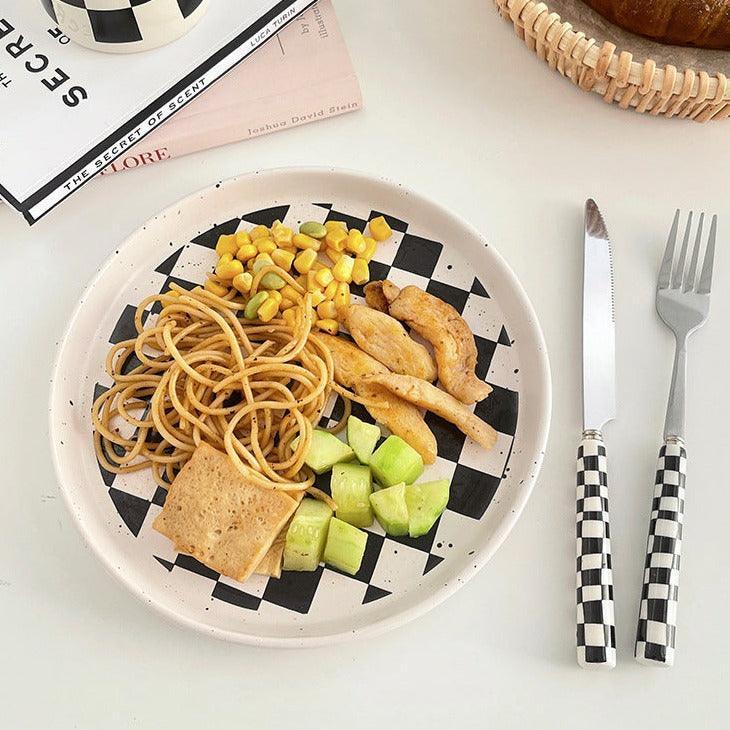 Stainless Steel Cutlery Set with Checkerboard Pattern-Kitchen & Dining > Cutlery-casanuva-casanuva