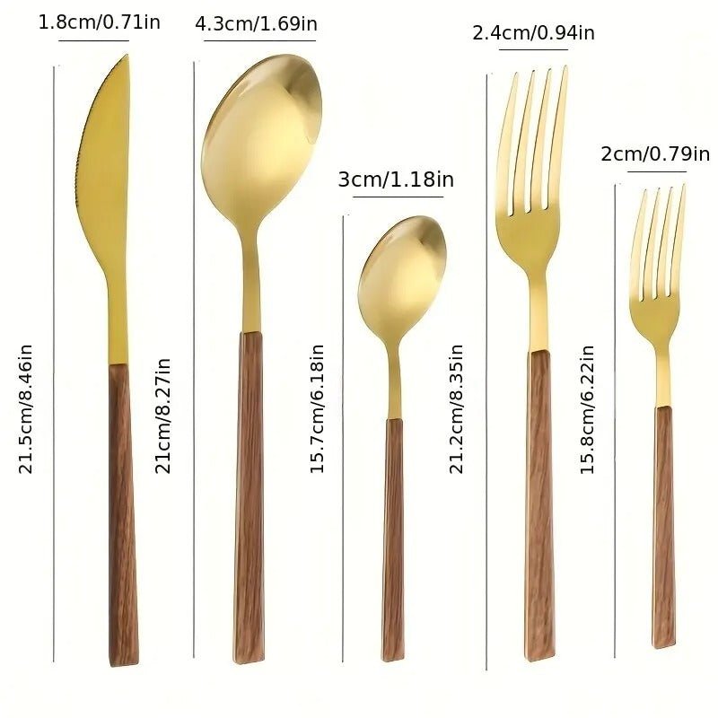 Stainless Steel Cutlery Set with Wooden Handles-Kitchen & Dining > Cutlery-casanuva-casanuva