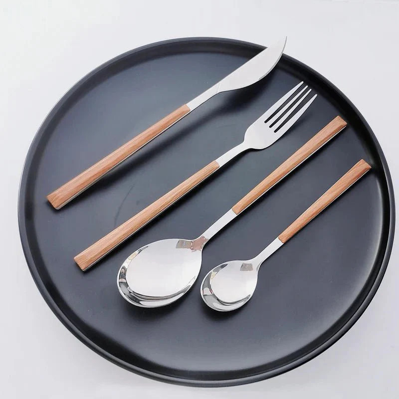 Stainless Steel Cutlery Set with Wooden Handles-Kitchen & Dining > Cutlery-casanuva-casanuva