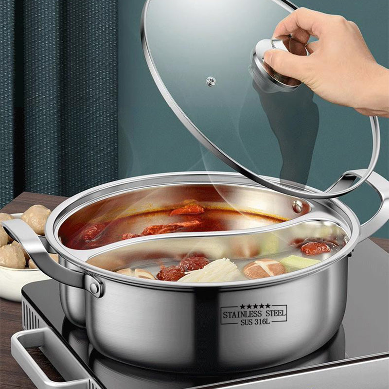 Stainless Steel Hot Pot for Two Flavors 32 cm Induction and Gas Compatible-Kitchen & Dining > Cookware-casanuva-32 cm (with lid)-casanuva