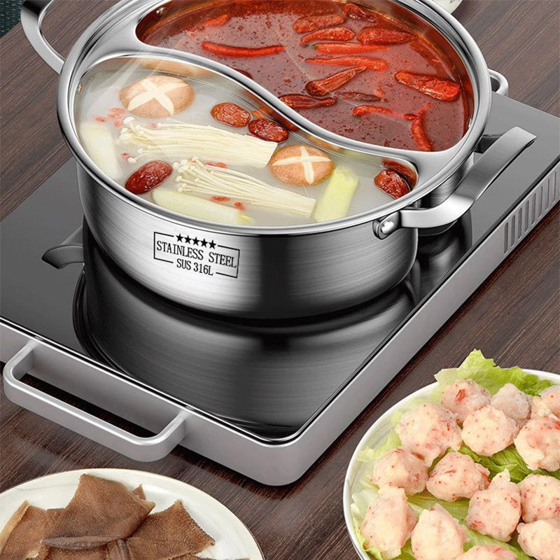 Stainless Steel Hot Pot for Two Flavors 32 cm Induction and Gas Compatible-Kitchen & Dining > Cookware-casanuva-casanuva