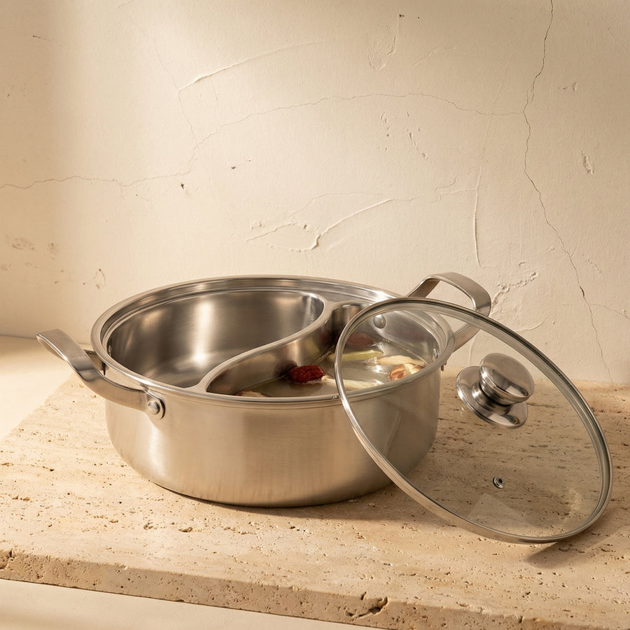 Stainless Steel Hot Pot for Two Flavors 32 cm Induction and Gas Compatible-Kitchen & Dining > Cookware-casanuva-casanuva