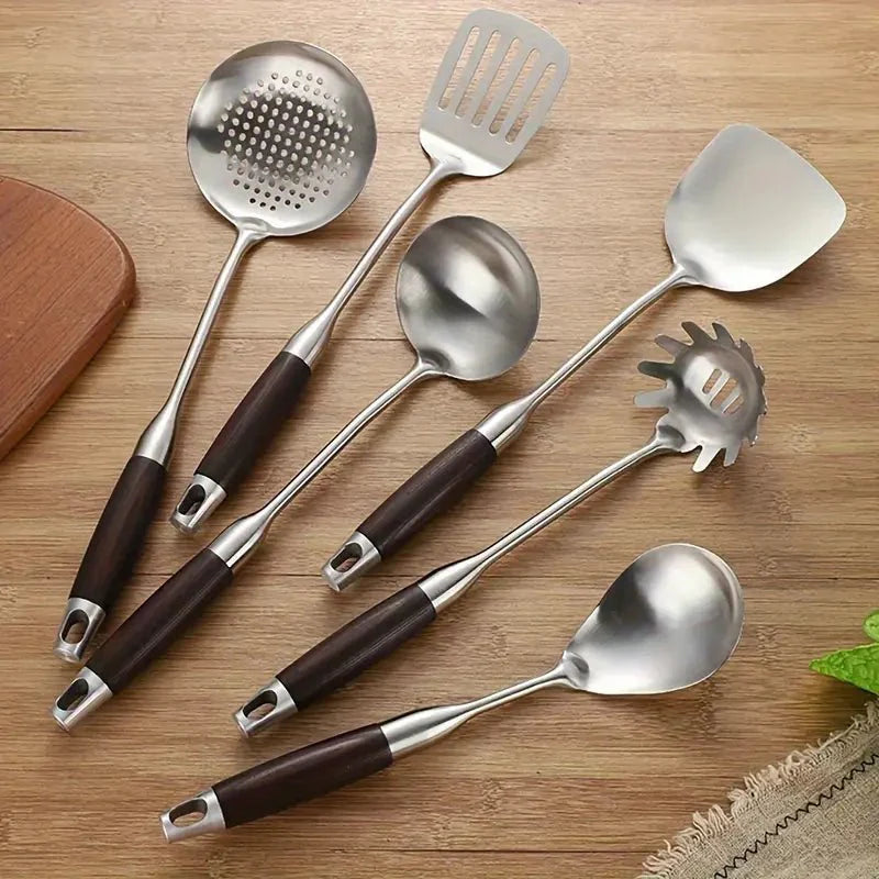Stainless Steel Kitchen Utensil Set with Wooden Handles-Kitchen & Dining > Cooking Utensils-casanuva-casanuva