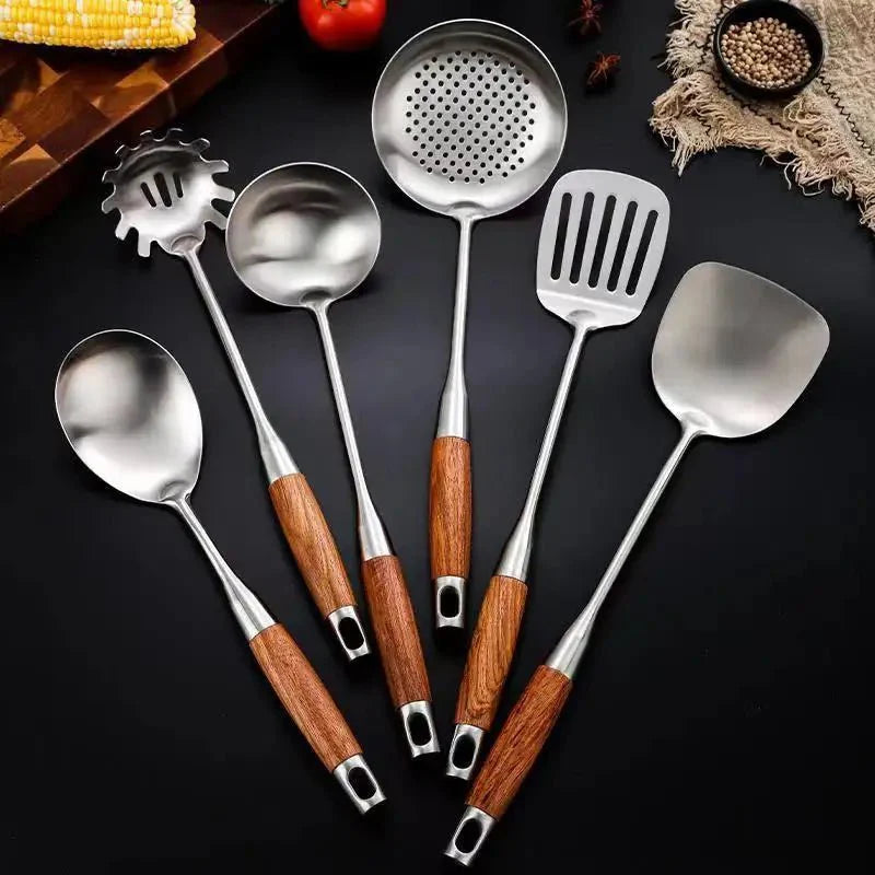 Stainless Steel Kitchen Utensil Set with Wooden Handles-Kitchen & Dining > Cooking Utensils-casanuva-casanuva