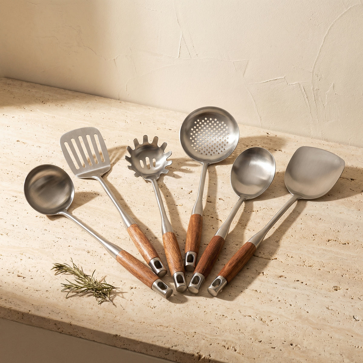 Stainless Steel Kitchen Utensil Set with Wooden Handles-Kitchen & Dining > Cooking Utensils-casanuva-casanuva