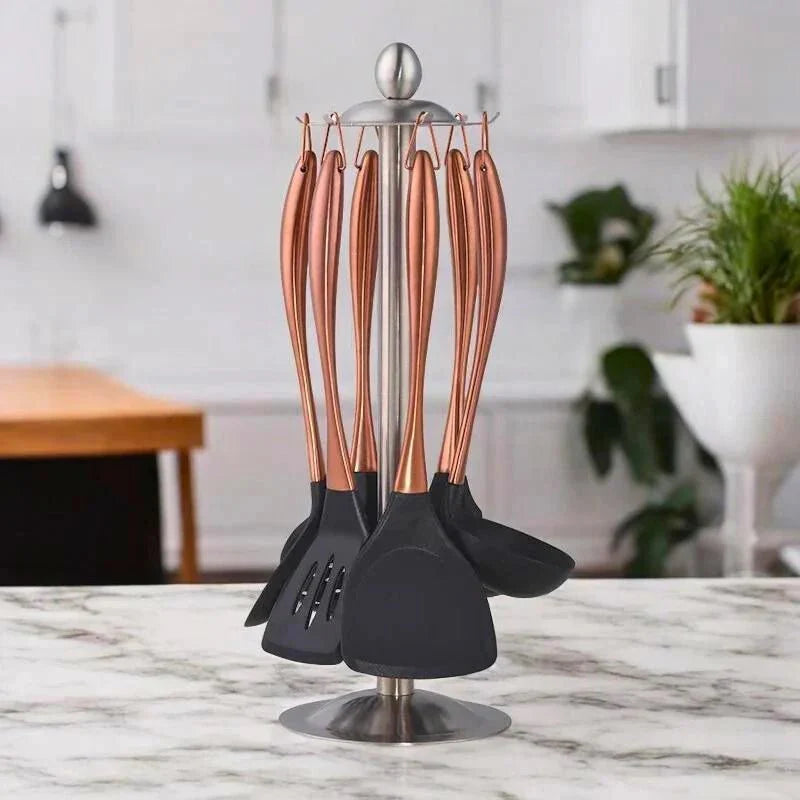 Stainless Steel Non-Stick Utensil Set-Kitchen & Dining > Cooking Utensils-casanuva-Rosegold-6-Piece + Stand Set-casanuva