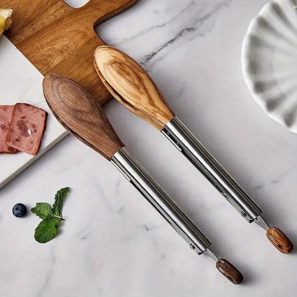 Stainless Steel and Wood Kitchen Tongs Set for Cooking-Kitchen & Dining > Cooking Utensils-casanuva-casanuva