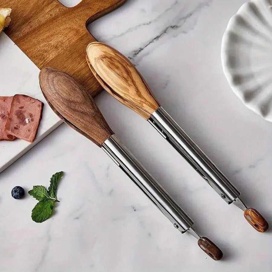 Stainless Steel and Wood Kitchen Tongs Set for Cooking-Kitchen & Dining > Cooking Utensils-casanuva-casanuva