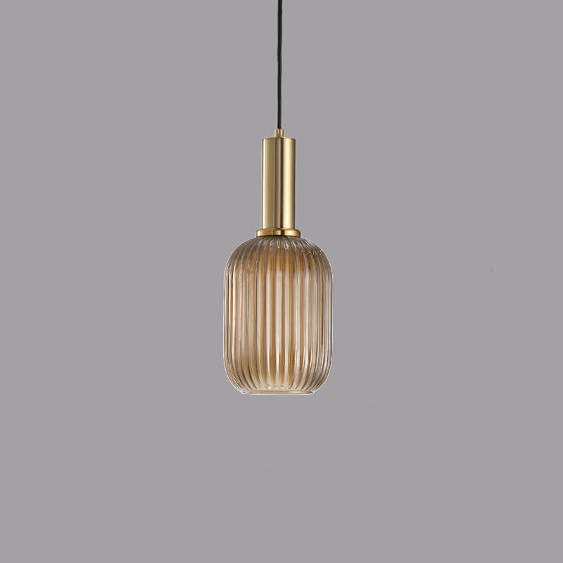 Striped Glass Pendant Light 1-Light Minimalist Lantern-Lighting > Pendant Lights-casanuva-Amber-A-100V-120V-casanuva