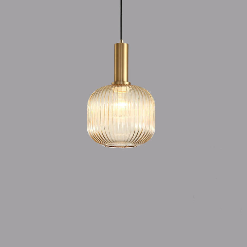 Striped Glass Pendant Light 1-Light Minimalist Lantern-Lighting > Pendant Lights-casanuva-Amber-B-100V-120V-casanuva