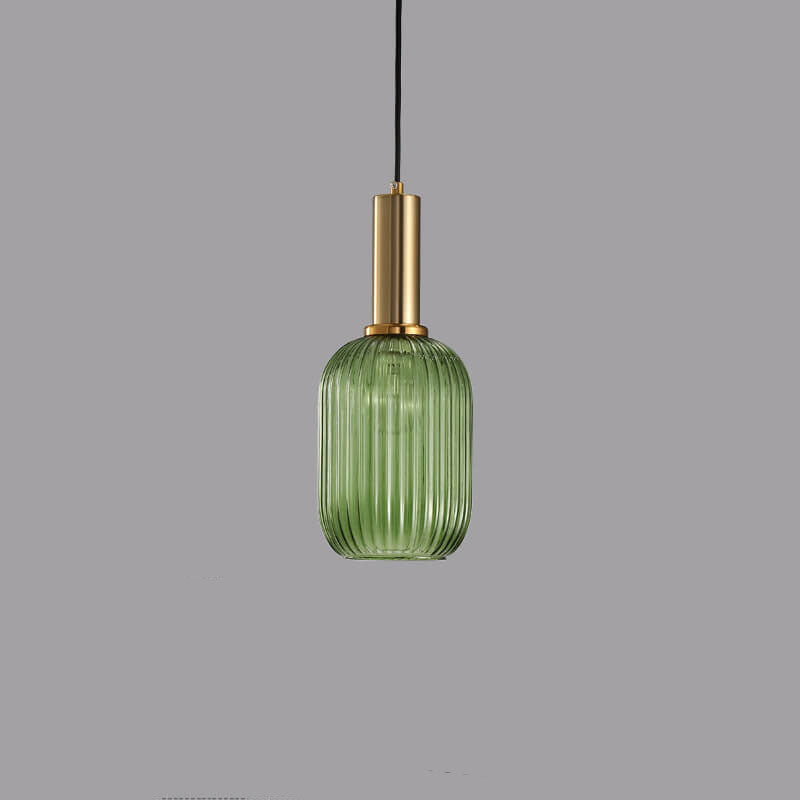 Striped Glass Pendant Light 1-Light Minimalist Lantern-Lighting > Pendant Lights-casanuva-Green-A-100V-120V-casanuva
