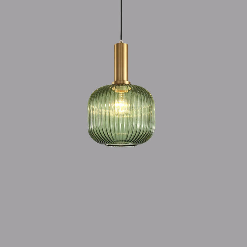 Striped Glass Pendant Light 1-Light Minimalist Lantern-Lighting > Pendant Lights-casanuva-Green-B-100V-120V-casanuva