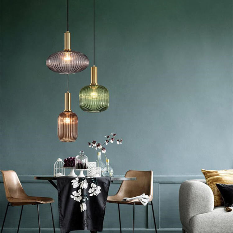 Striped Glass Pendant Light 1-Light Minimalist Lantern-Lighting > Pendant Lights-casanuva-Green-B-220V-240V-casanuva