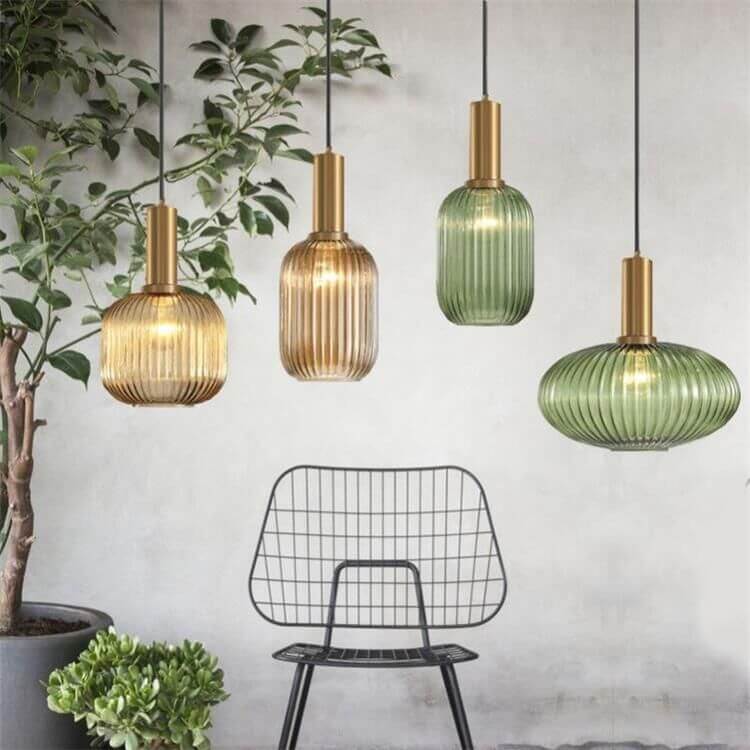 Striped Glass Pendant Light 1-Light Minimalist Lantern-Lighting > Pendant Lights-casanuva-Green-C-220V-240V-casanuva