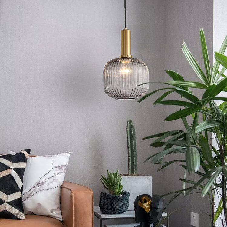 Striped Glass Pendant Light 1-Light Minimalist Lantern-Lighting > Pendant Lights-casanuva-Smoke Gray-B-220V-240V-casanuva