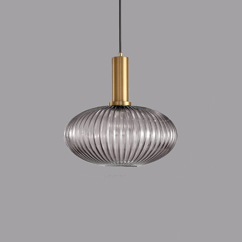 Striped Glass Pendant Light 1-Light Minimalist Lantern-Lighting > Pendant Lights-casanuva-Smoke Gray-C-100V-120V-casanuva
