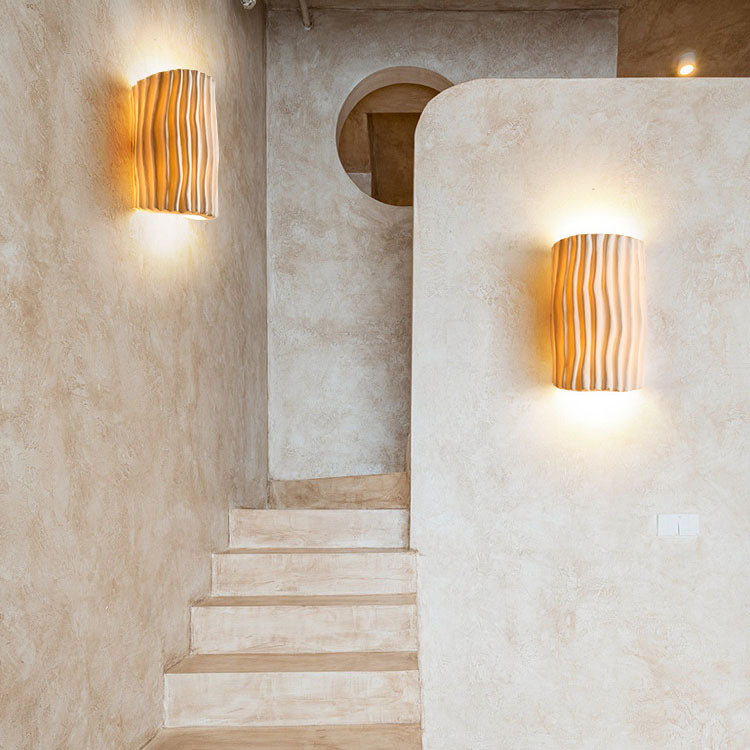 Striped Resin Half Cylinder Wall Sconce Lamp 2-Light-Lighting > Wall Lights-casanuva-Creamy Yellow-220V-240V-casanuva