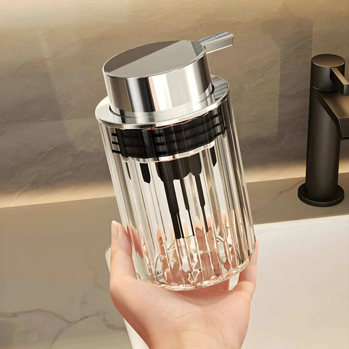 Striped Soap Dispenser Modern Design-Bedding & Bath > Bathroom Accessories-casanuva-Clear-casanuva