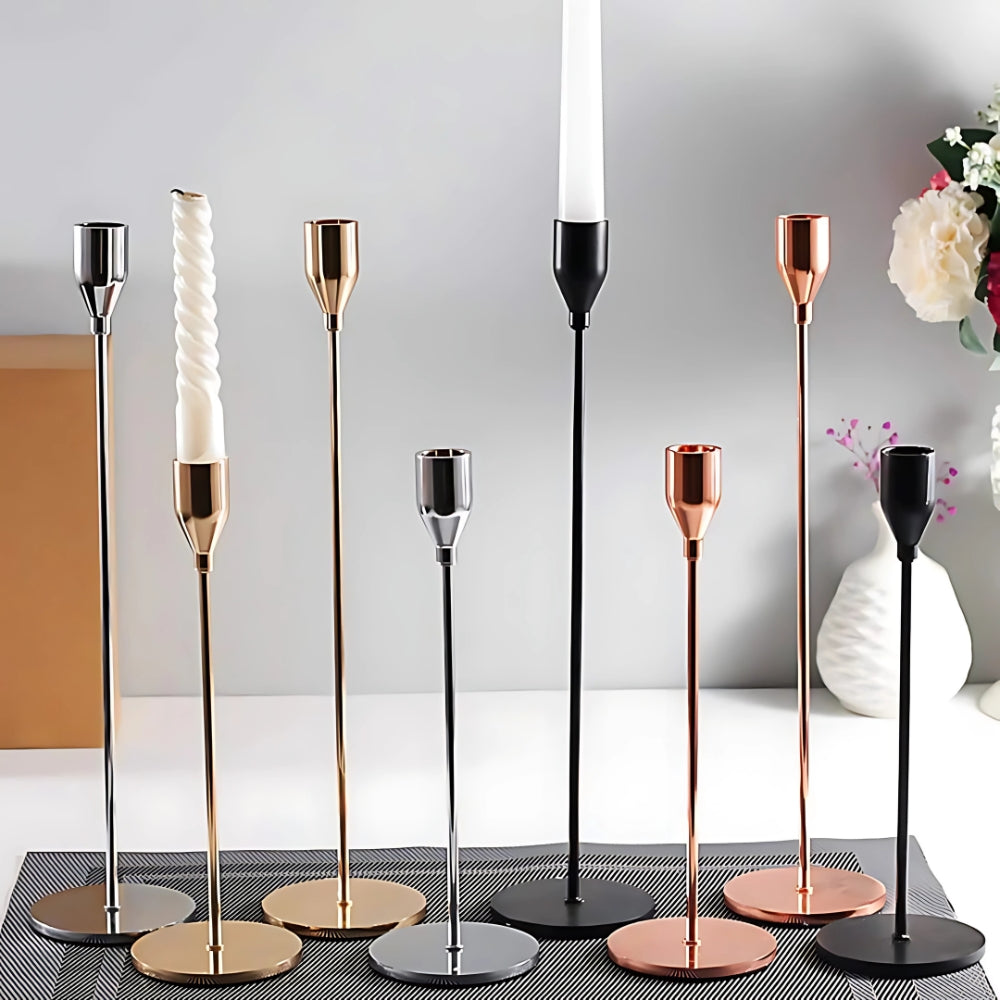 Tall Candle Holder Set in Chic Design-Home Decor > Candle Holders-casanuva-Silver-casanuva