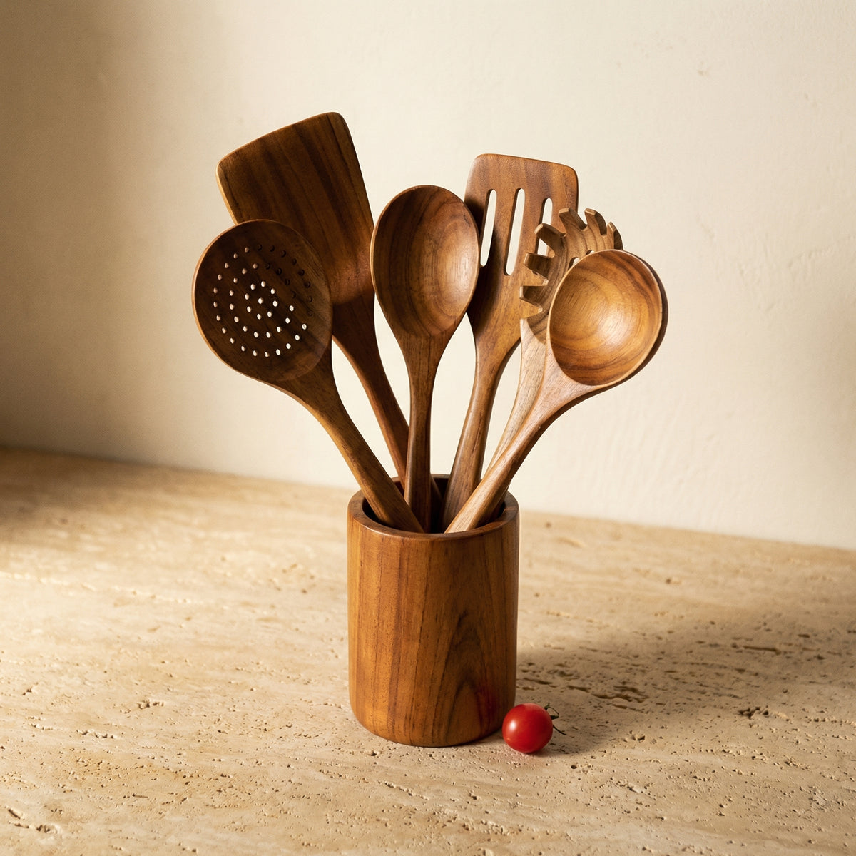 Teak Wood Kitchen Utensil Holder-Kitchen & Dining > Cooking Utensils-casanuva-casanuva