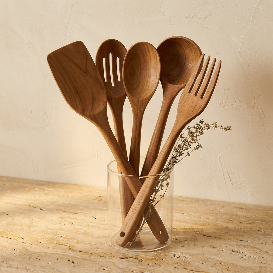 Teak Wood Kitchen Utensil Set Natural Finish-Kitchen & Dining > Cooking Utensils-casanuva-casanuva