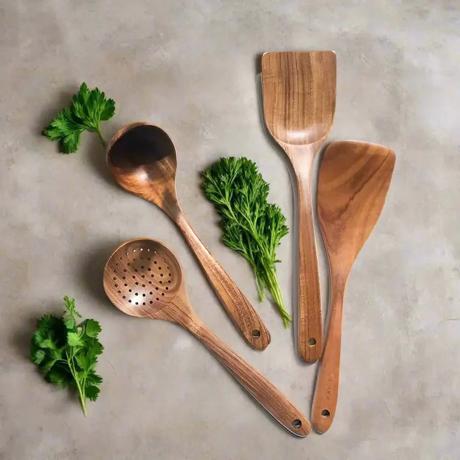 Teak Wood Kitchen Utensils Set-Kitchen & Dining > Cooking Utensils-casanuva-4-Piece Set-casanuva