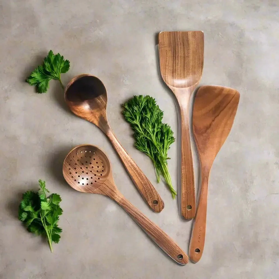 Teak Wood Kitchen Utensils Set-Kitchen & Dining > Cooking Utensils-casanuva-4-Piece Set-casanuva